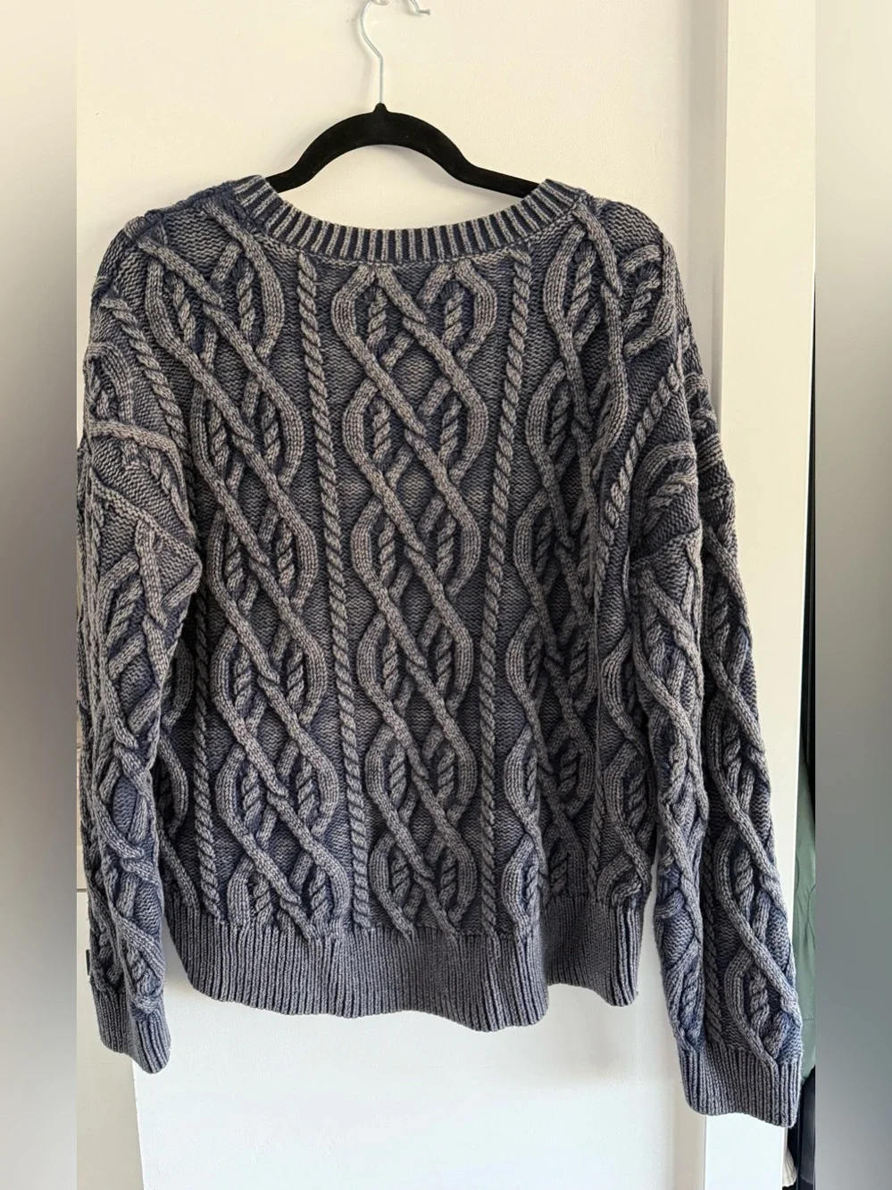 Lucky Brand Two-Tone Navy Cable Knit Crewneck Sweater